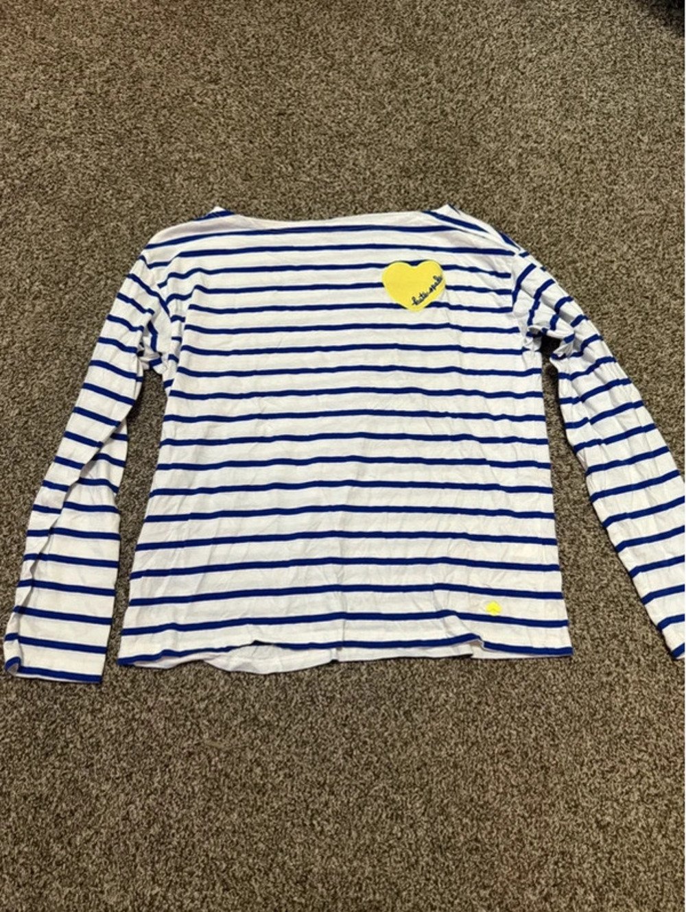Kate Spade Women’s XS Blue White Stripe Long Sleeve Top Yellow Heart Patch